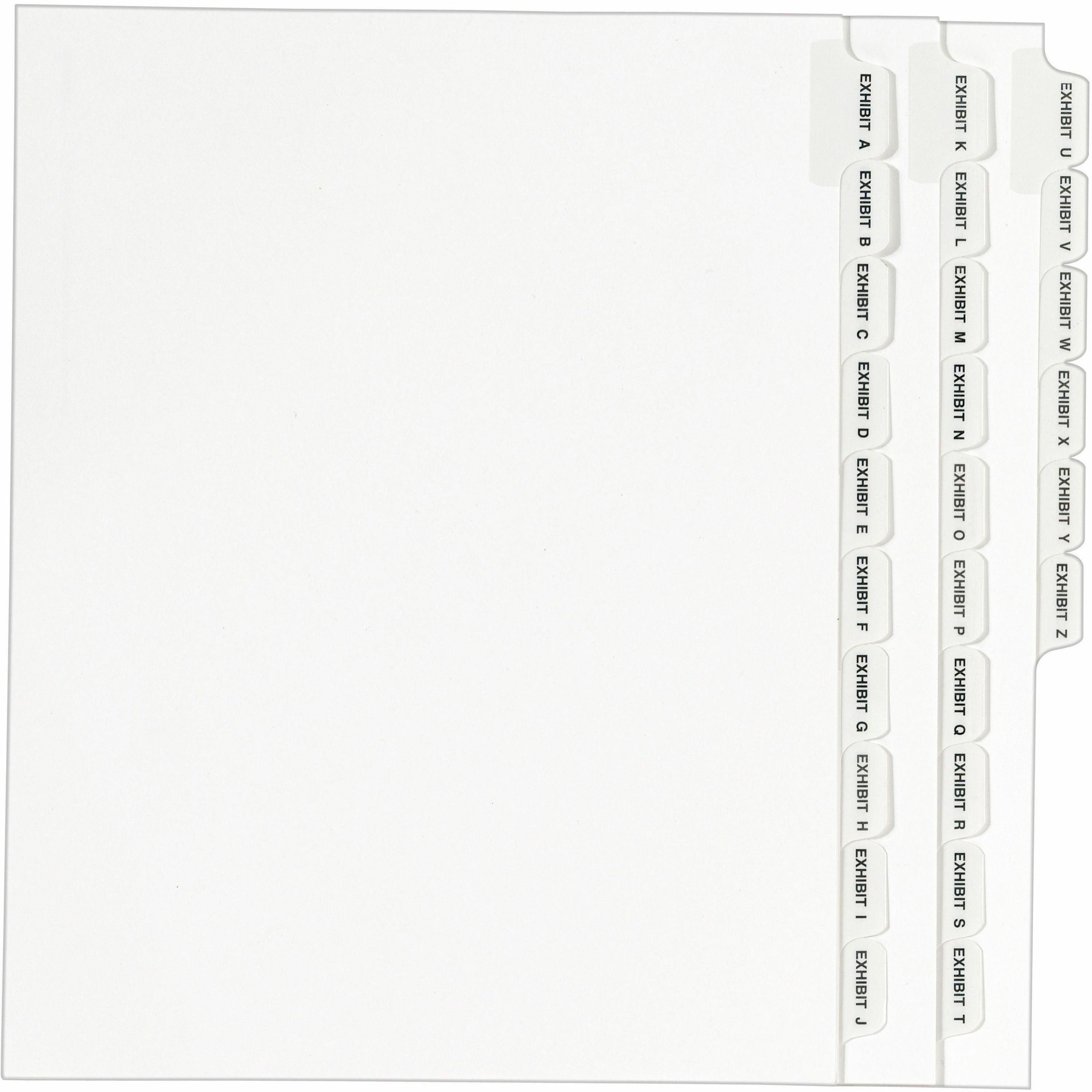 Avery Standard Collated Legal Exhibit Divider Set, A-Z, 26 Tabs, Letter Size, White, Reinforced Rip Proof Tabs, Unpunched, 20% Recycled, 1 Set