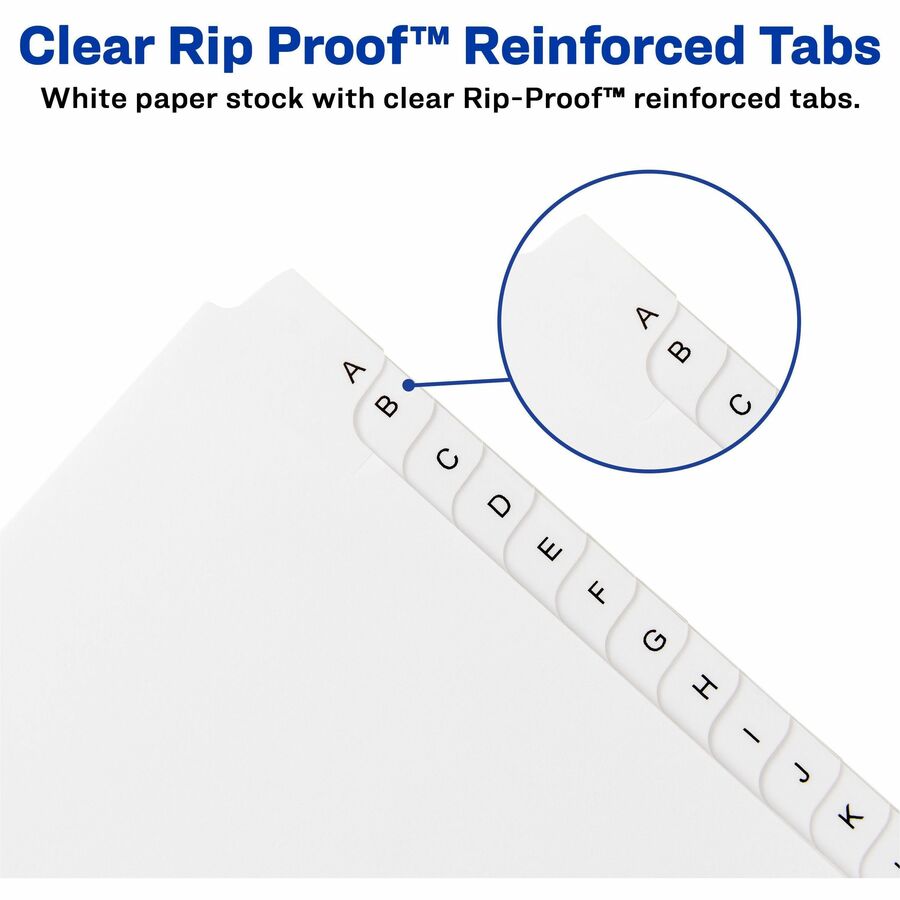 Avery Collated Legal Exhibit Dividers, Allstate Style, 26 Dividers A-Z, Letter Size, White, Reinforced Rip Proof Tabs, Unpunched, 1 Set, 20% Recycled Content