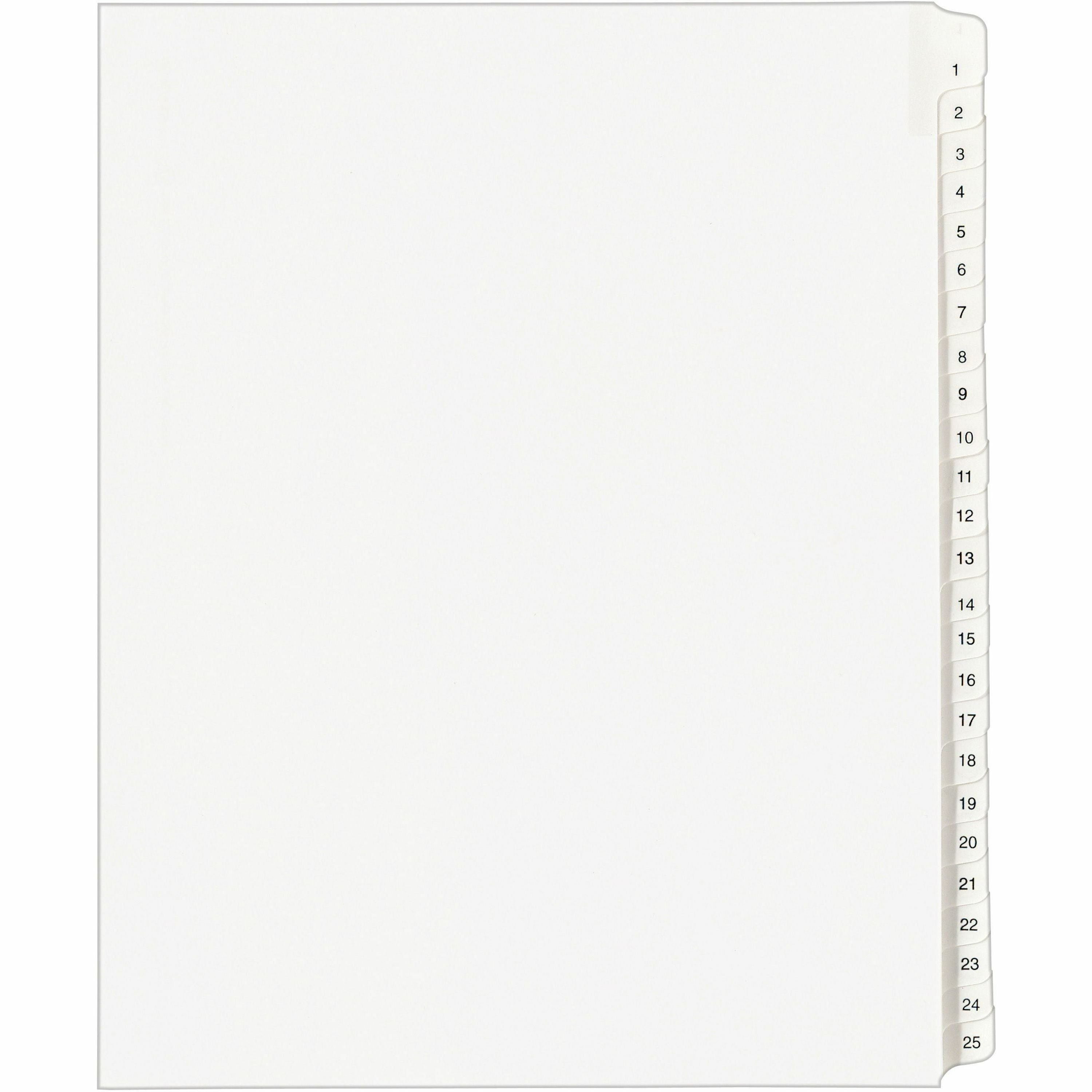 Avery Collated Legal Exhibit Dividers, Allstate Style, 25 Dividers per Set, Numbered 1-25, Letter Size, White, Reinforced Rip Proof Tabs, Unpunched, 20% Recycled Content