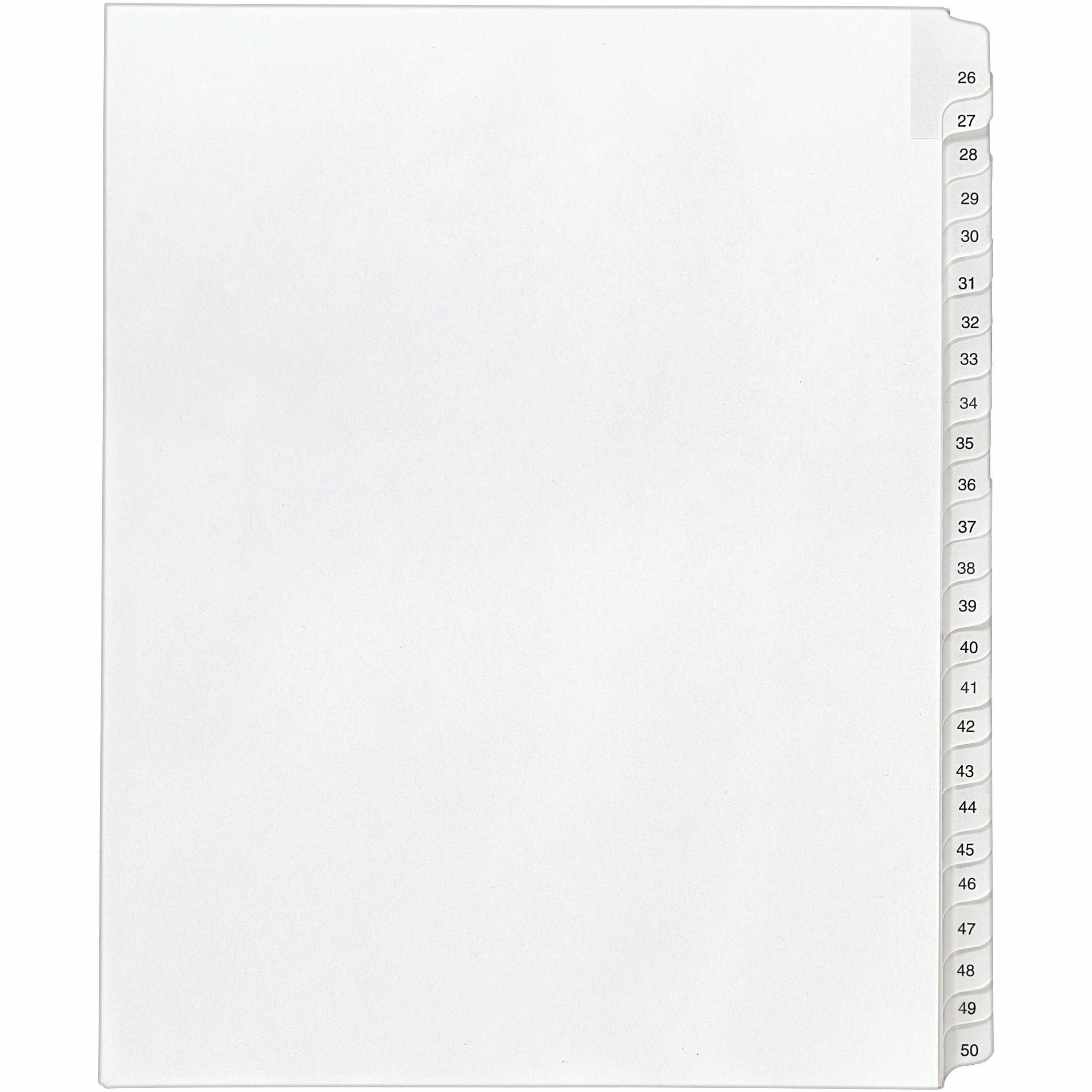 Avery Collated Legal Exhibit Dividers, Allstate Style, 25 Dividers per Set, Tabs 26-50, Letter Size, White, Reinforced Rip Proof Tabs, Unpunched, 20% Recycled Content