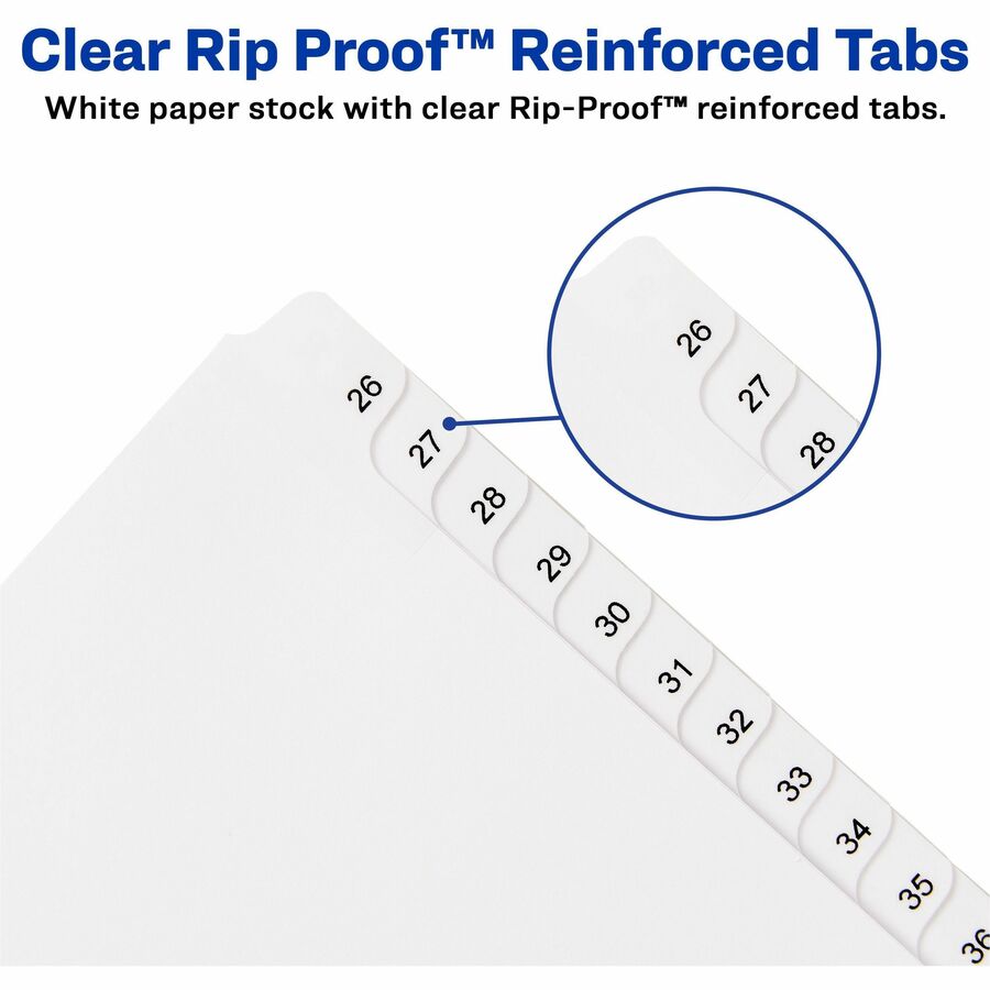 Avery Collated Legal Exhibit Dividers, Allstate Style, 25 Dividers per Set, Tabs 26-50, Letter Size, White, Reinforced Rip Proof Tabs, Unpunched, 20% Recycled Content
