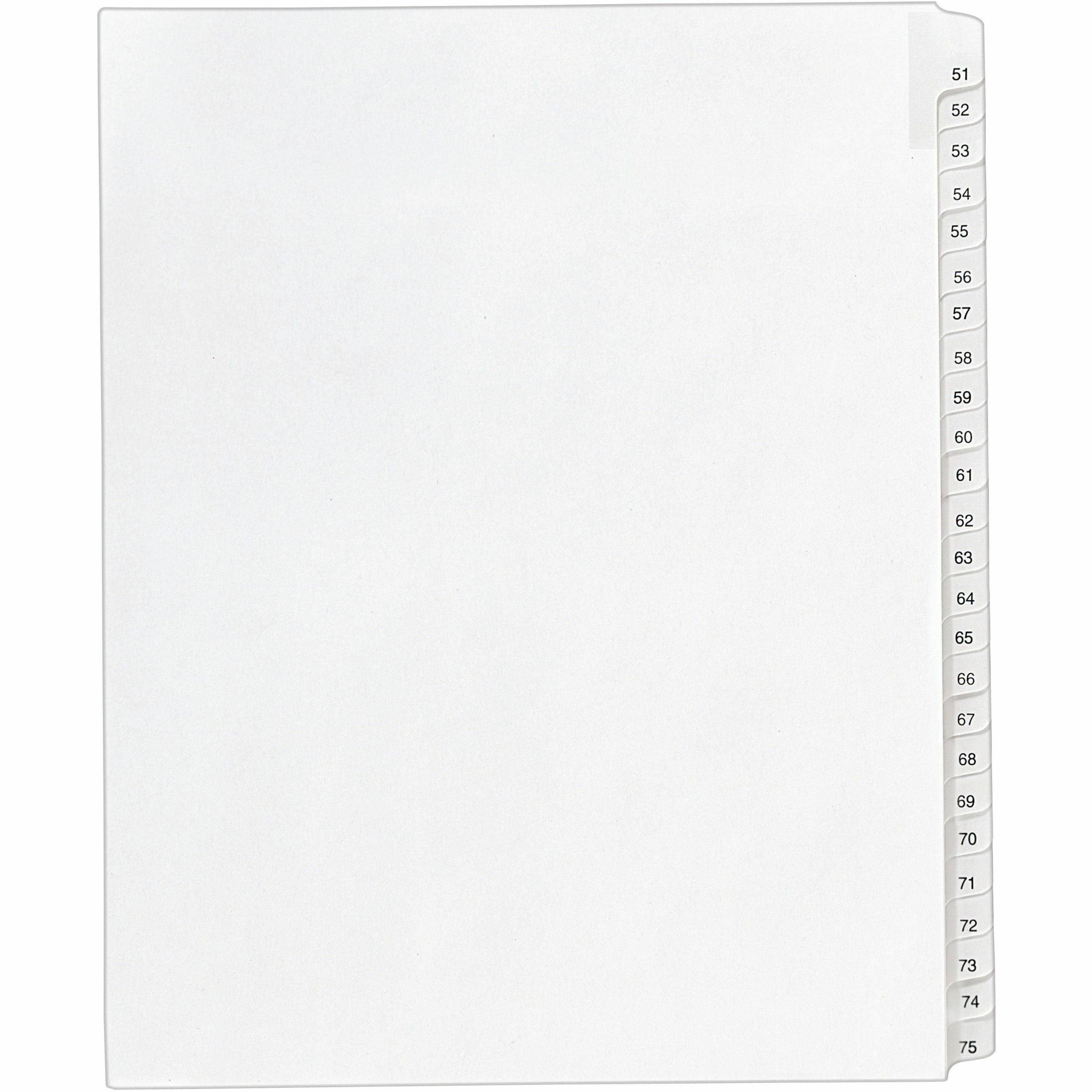 Avery Collated Legal Exhibit Dividers, Allstate Style, 25 Dividers per Set, Tabs 51-75, Letter Size, White, Reinforced Rip Proof Tabs, Unpunched, 20% Recycled Content