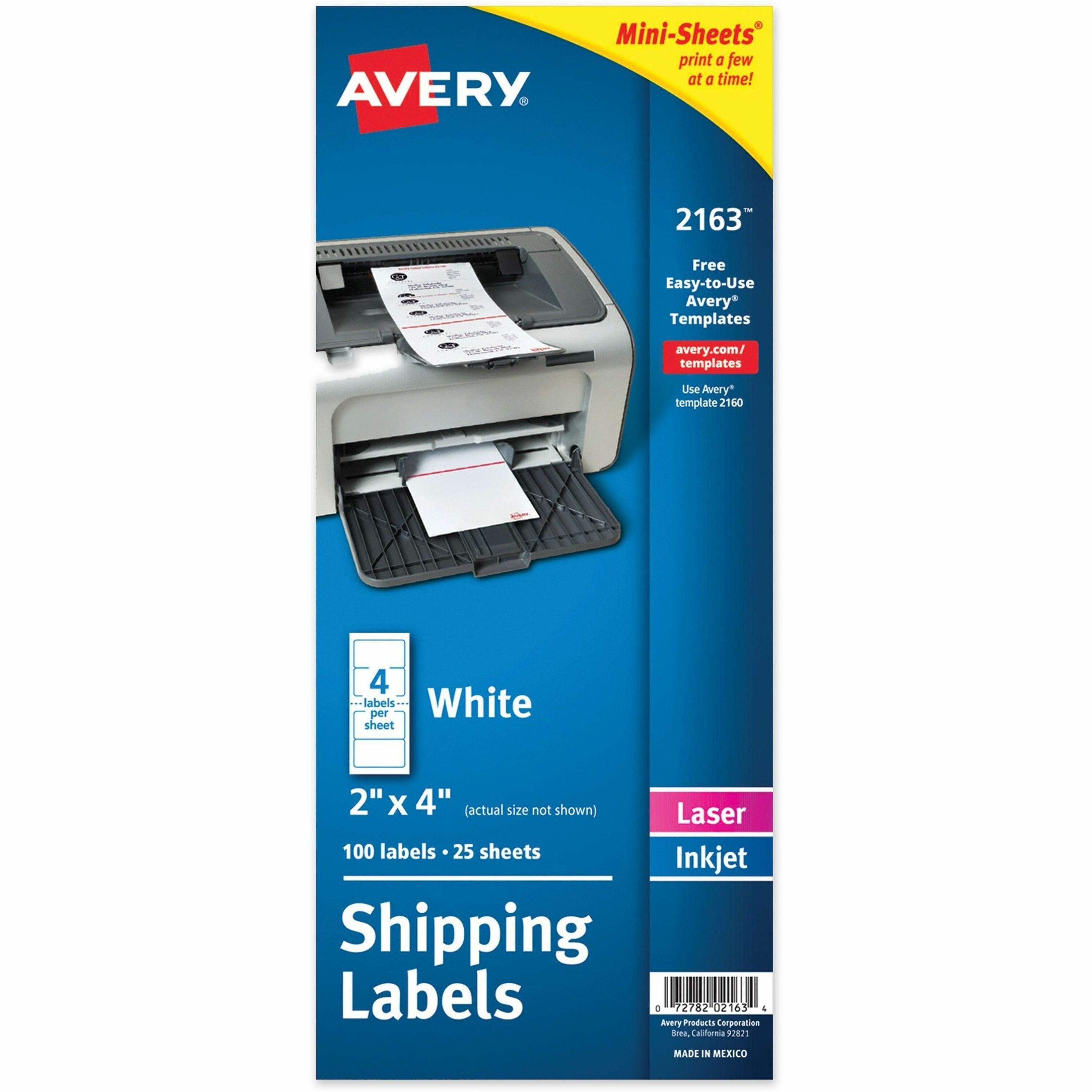 Avery Mini-Sheets(R) Shipping Labels, 2" x 4" , 100 Labels (2163)