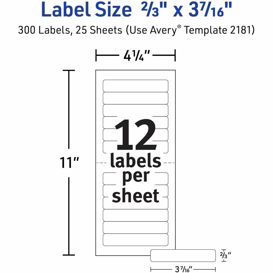 Avery Mini-Sheets File Folder Labels, 2/3" x 3-7/16" , 300ct (2181)