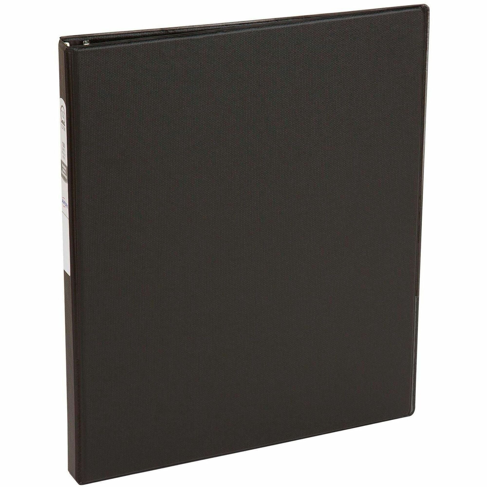 Avery&reg; Economy Binder - 1/2" Binder Capacity - Letter - 8 1/2" x 11" Sheet Size - 100 Sheet Capacity - 3 Ring(s) - Fastener(s): Round Ring - Pocket(s): 2, Internal - Vinyl - Black - Recycled - Stain Resistant - 1 Each