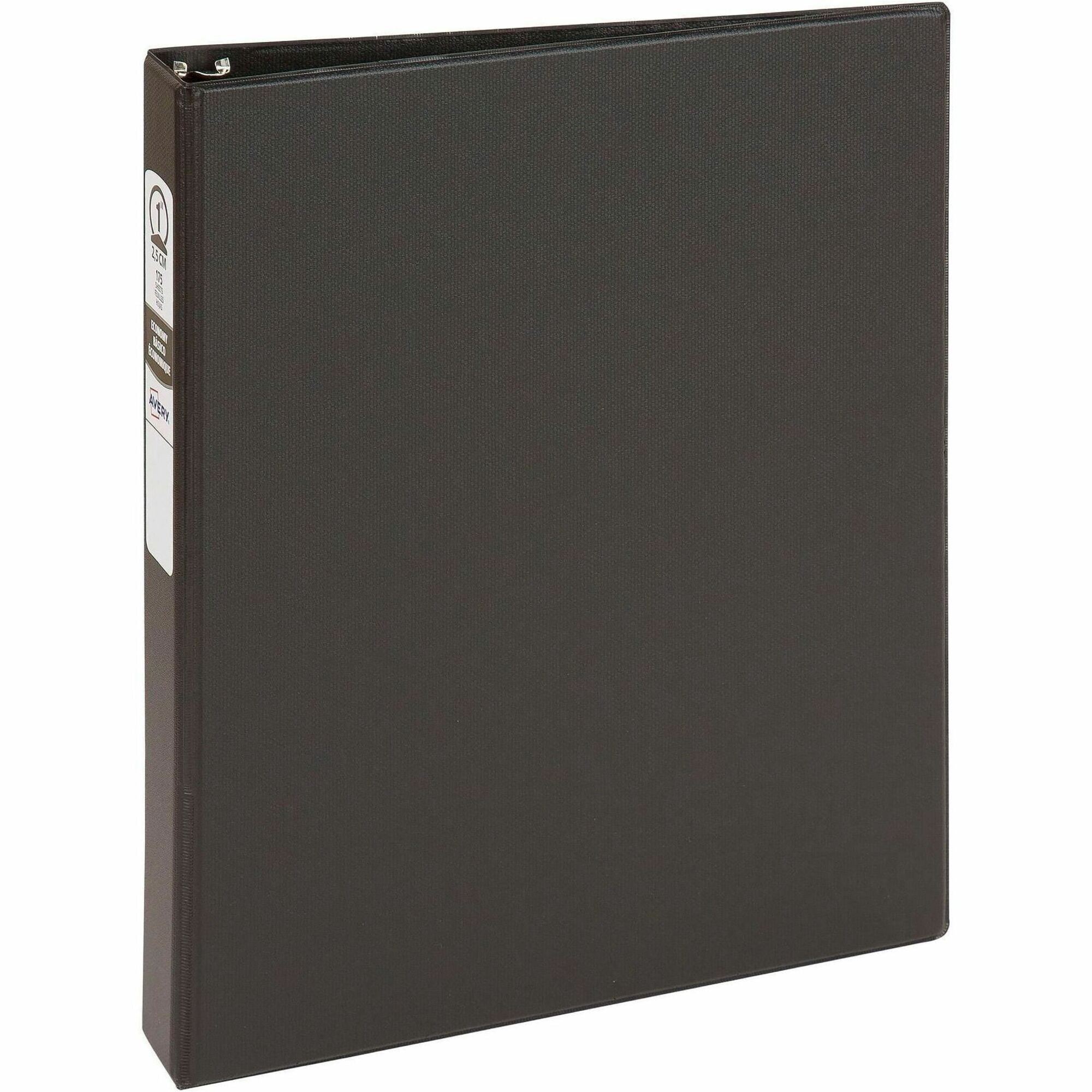Avery&reg; Economy Binder - 1" Binder Capacity - Letter - 8 1/2" x 11" Sheet Size - 175 Sheet Capacity - 3 Ring(s) - Fastener(s): Round Ring - Pocket(s): 2, Internal - Vinyl - Black - Recycled - Non Locking Mechanism - 1 Each