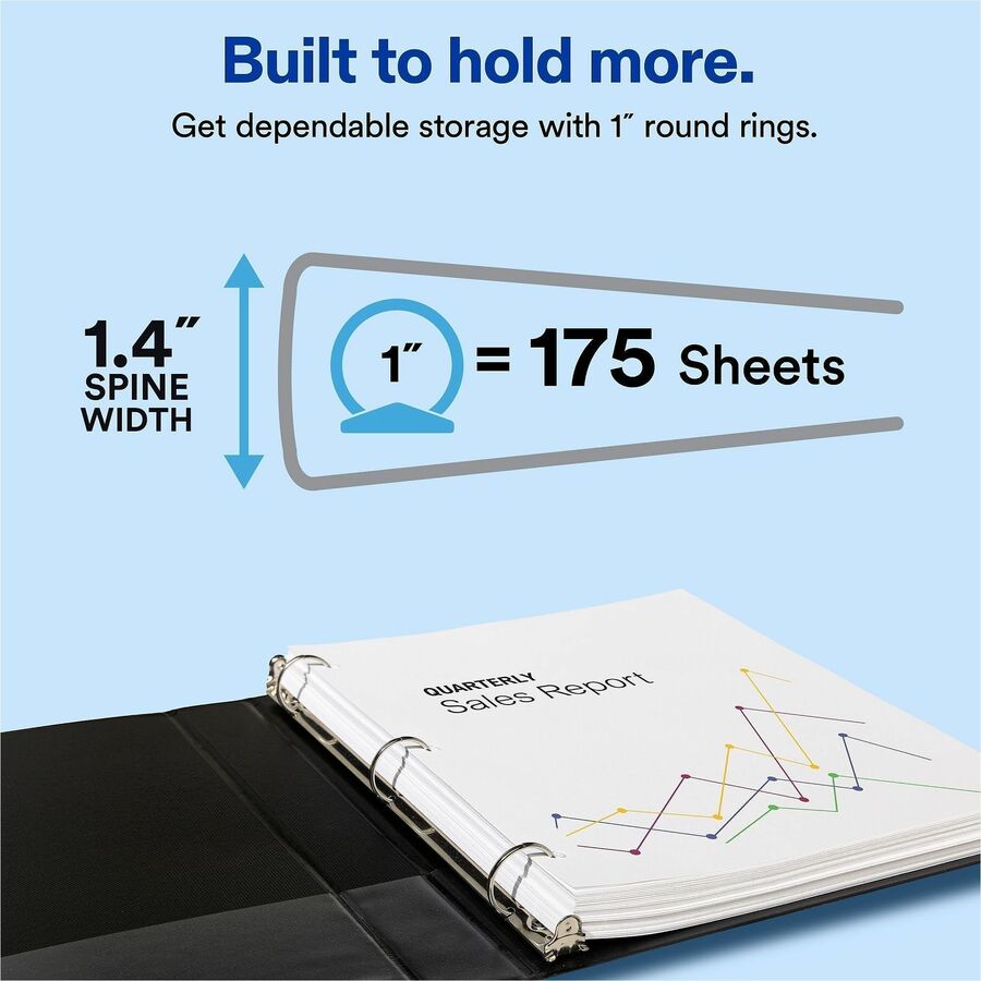 Avery&reg; Economy Binder - 1" Binder Capacity - Letter - 8 1/2" x 11" Sheet Size - 175 Sheet Capacity - 3 Ring(s) - Fastener(s): Round Ring - Pocket(s): 2, Internal - Vinyl - Black - Recycled - Non Locking Mechanism - 1 Each