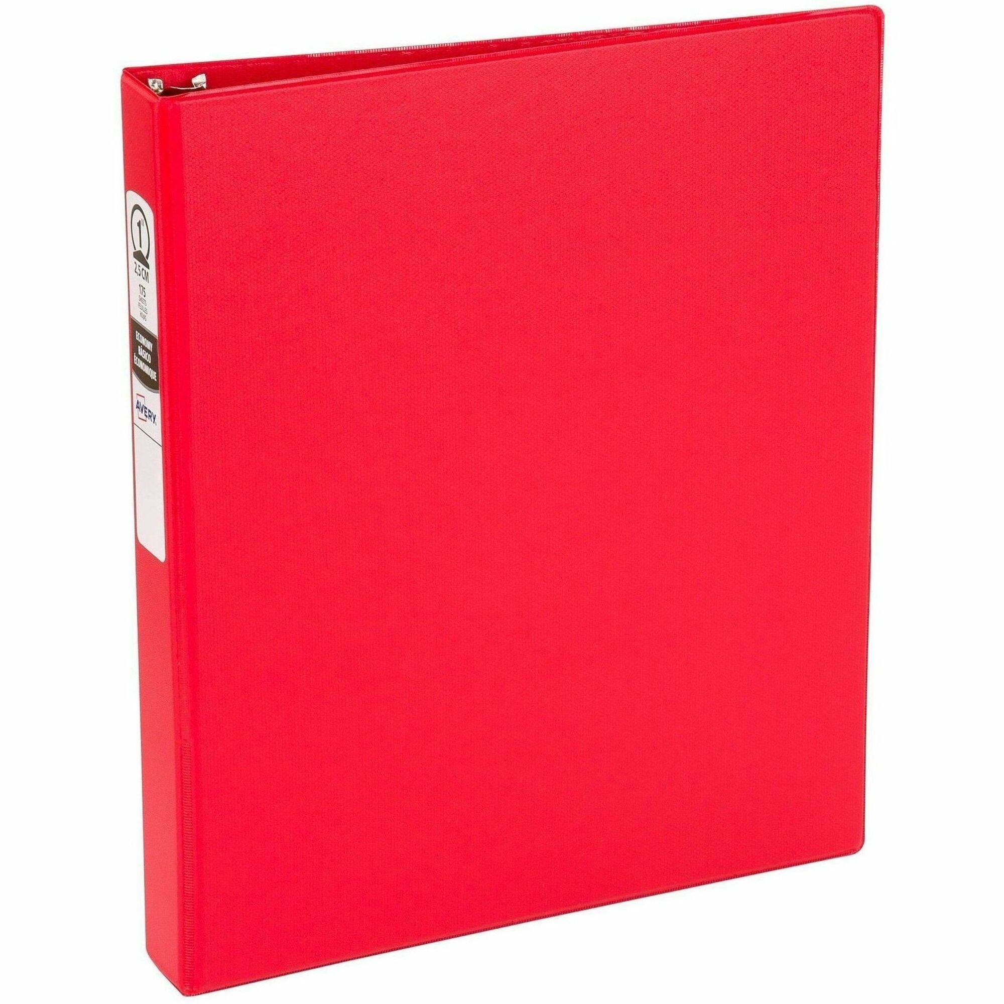 Avery&reg; Economy Binder - 1" Binder Capacity - Letter - 8 1/2" x 11" Sheet Size - 175 Sheet Capacity - 3 Ring(s) - Fastener(s): Round Ring - Pocket(s): 2, Internal - Vinyl - Red - Recycled - Non Locking Mechanism - 1 Each