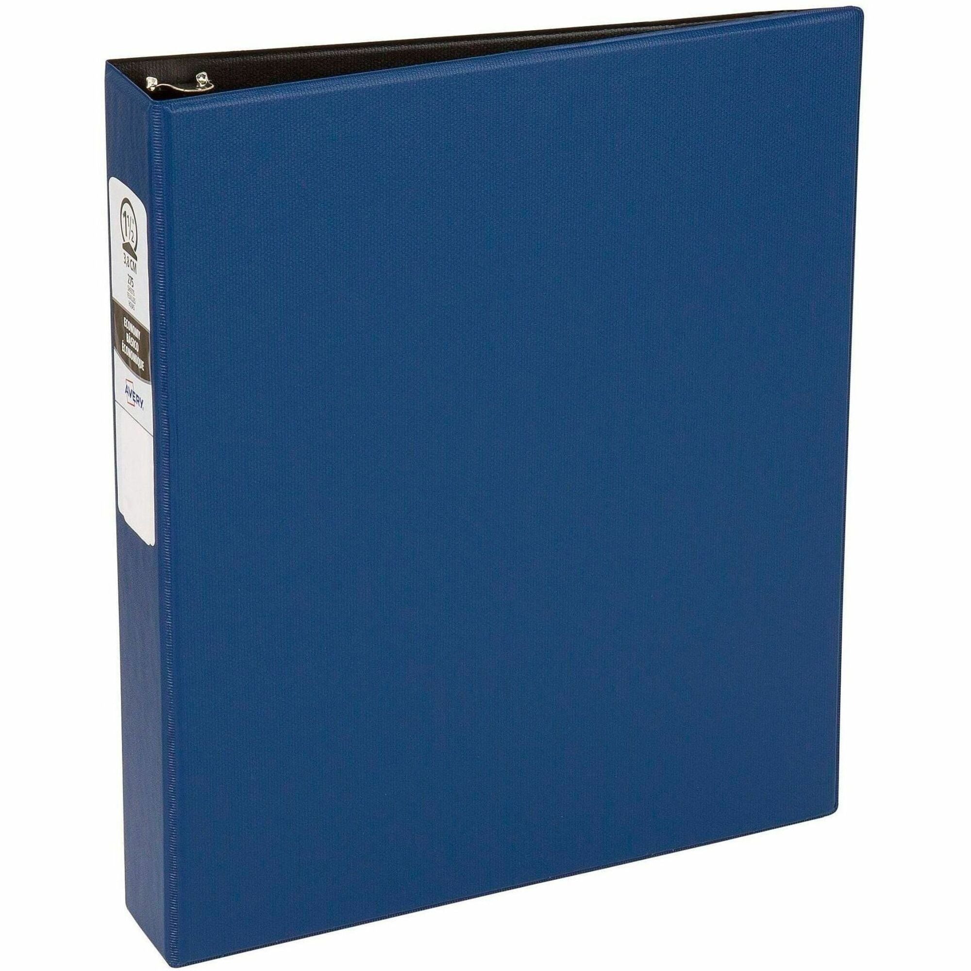 Avery&reg; Economy Binder - 1 1/2" Binder Capacity - Letter - 8 1/2" x 11" Sheet Size - 275 Sheet Capacity - 3 Ring(s) - Fastener(s): Round Ring - Pocket(s): 2, Internal - Vinyl - Blue - Recycled - Non Locking Mechanism - 1 Each