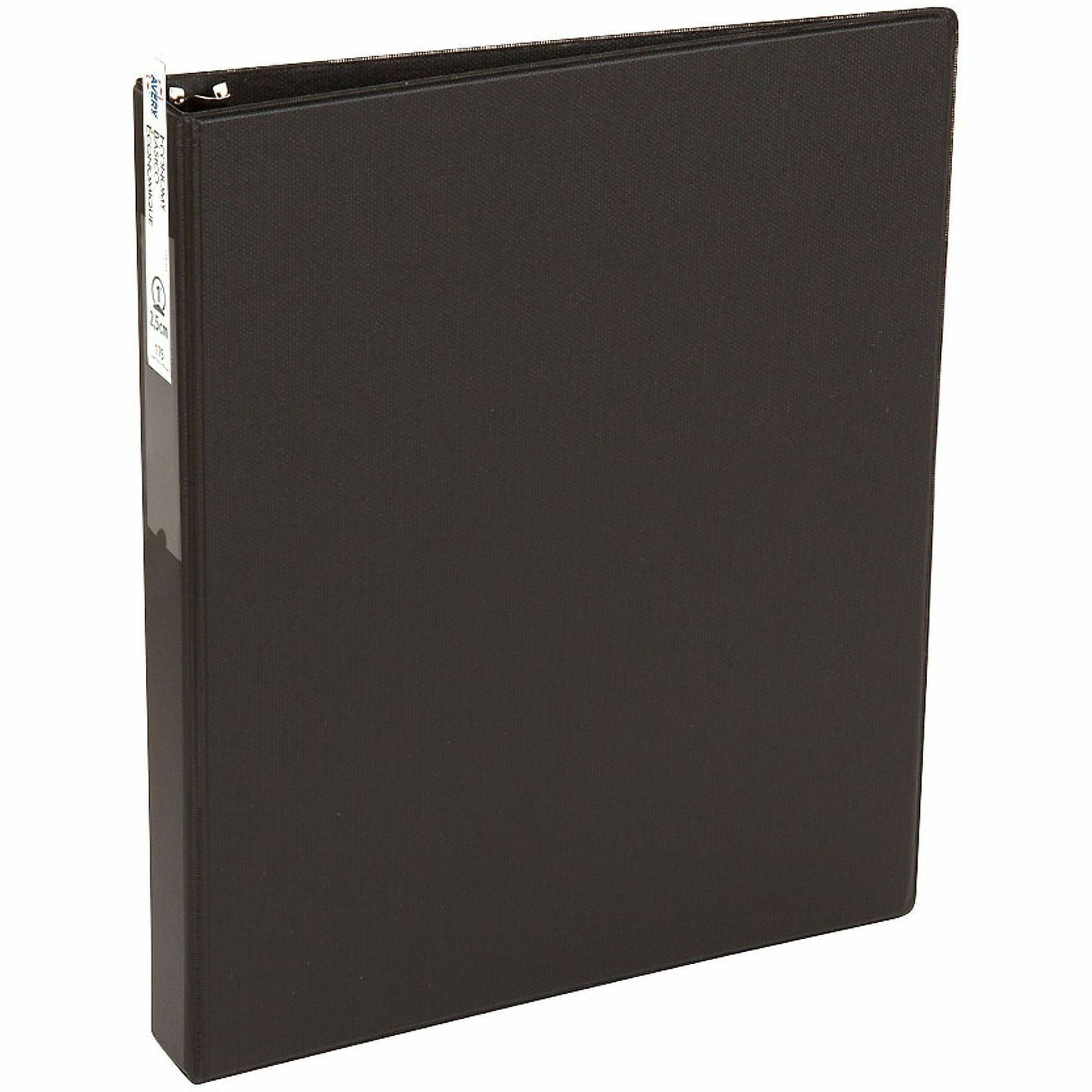 Avery Economy Binder, 1" Capacity, 3 Round Rings, Letter Size (8.5" x 11"), 175 Sheet Capacity, 2 Internal Pockets, Black, Vinyl, Recycled, 1 Each