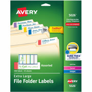 Avery Extra-Large File Folder Labels, 15/16" x 3 7/16", Rectangle, Matte, Multicolor (Blue, Green, Purple, Red, Yellow), Permanent Adhesive, 18/Sheet, 25 Sheets, 450 Labels/Pack