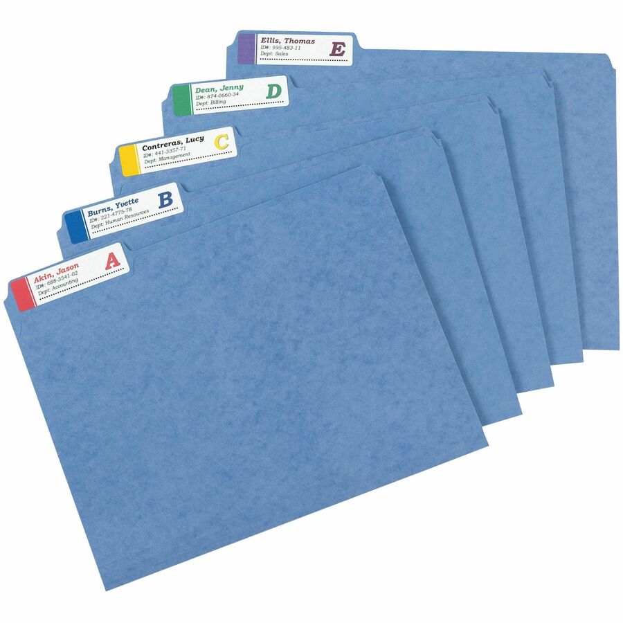 Avery Extra-Large File Folder Labels, 15/16" x 3 7/16", Rectangle, Matte, Multicolor (Blue, Green, Purple, Red, Yellow), Permanent Adhesive, 18/Sheet, 25 Sheets, 450 Labels/Pack