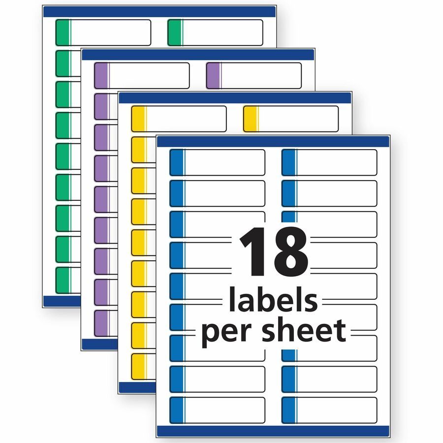 Avery Extra-Large File Folder Labels, 15/16" x 3 7/16", Rectangle, Matte, Multicolor (Blue, Green, Purple, Red, Yellow), Permanent Adhesive, 18/Sheet, 25 Sheets, 450 Labels/Pack