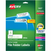 Avery Extra-Large File Folder Labels, 15/16" x 3 7/16", White, Matte, Permanent Adhesive, Rectangle, Jam Resistant, 18 Labels/Sheet, 25 Sheets, 450 Labels/Pack