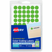 Avery&reg; Color-Coding Labels - 1/2" Diameter - Removable Adhesive - Round - Neon Green - Paper - Self-adhesive - 60 / Sheet - 840 / Pack
