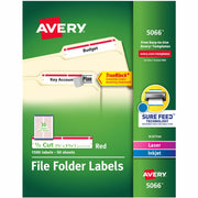 Avery TrueBlock File Folder Labels, Red, 2/3" x 3 7/16", Matte, Rectangle, Permanent Adhesive, Jam Resistant, 30 Labels/Sheet, 50 Sheets, 1500 Labels/Box