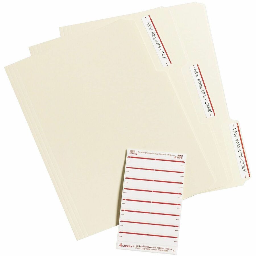 Avery&reg; Permanent File Folder Labels - 11/16" Width x 3 7/16" Length - Permanent Adhesive - Rectangle - Laser, Inkjet - Dark Red - Self-adhesive - 7 / Sheet - 252 / Pack