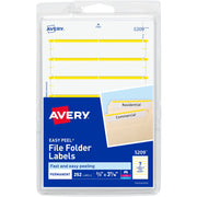 Avery&reg; Permanent File Folder Labels - 11/16" Width x 3 7/16" Length - Permanent Adhesive - Rectangle - Laser, Inkjet - Yellow - Self-adhesive - 7 / Sheet - 252 / Pack