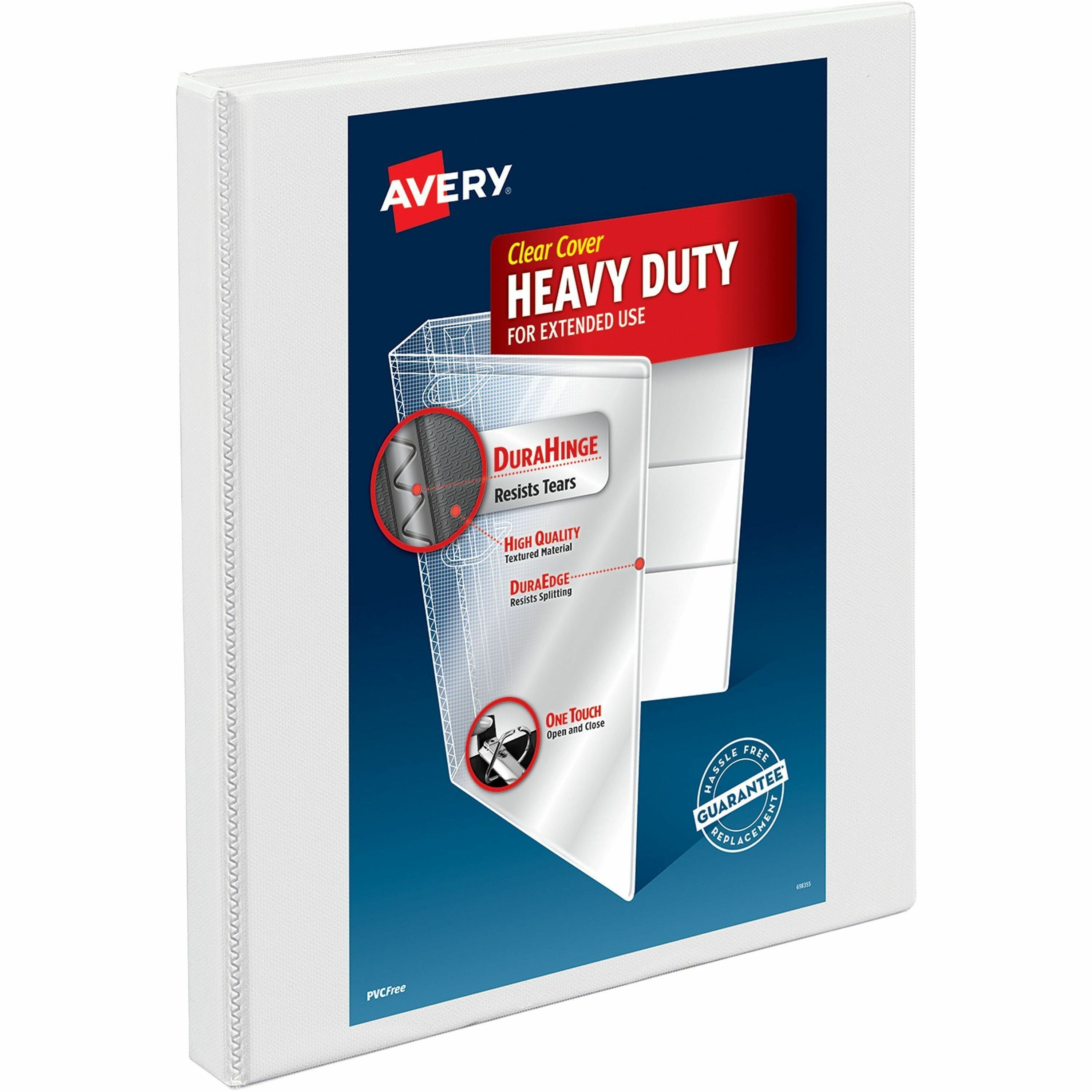 Avery Heavy-duty Nonstick View Binder, 1/2" Capacity, 3 Slant D-Rings, 120 Sheet, 4 Internal Pockets, Letter Size, White, Poly, Recycled, PVC-free, 1 Each