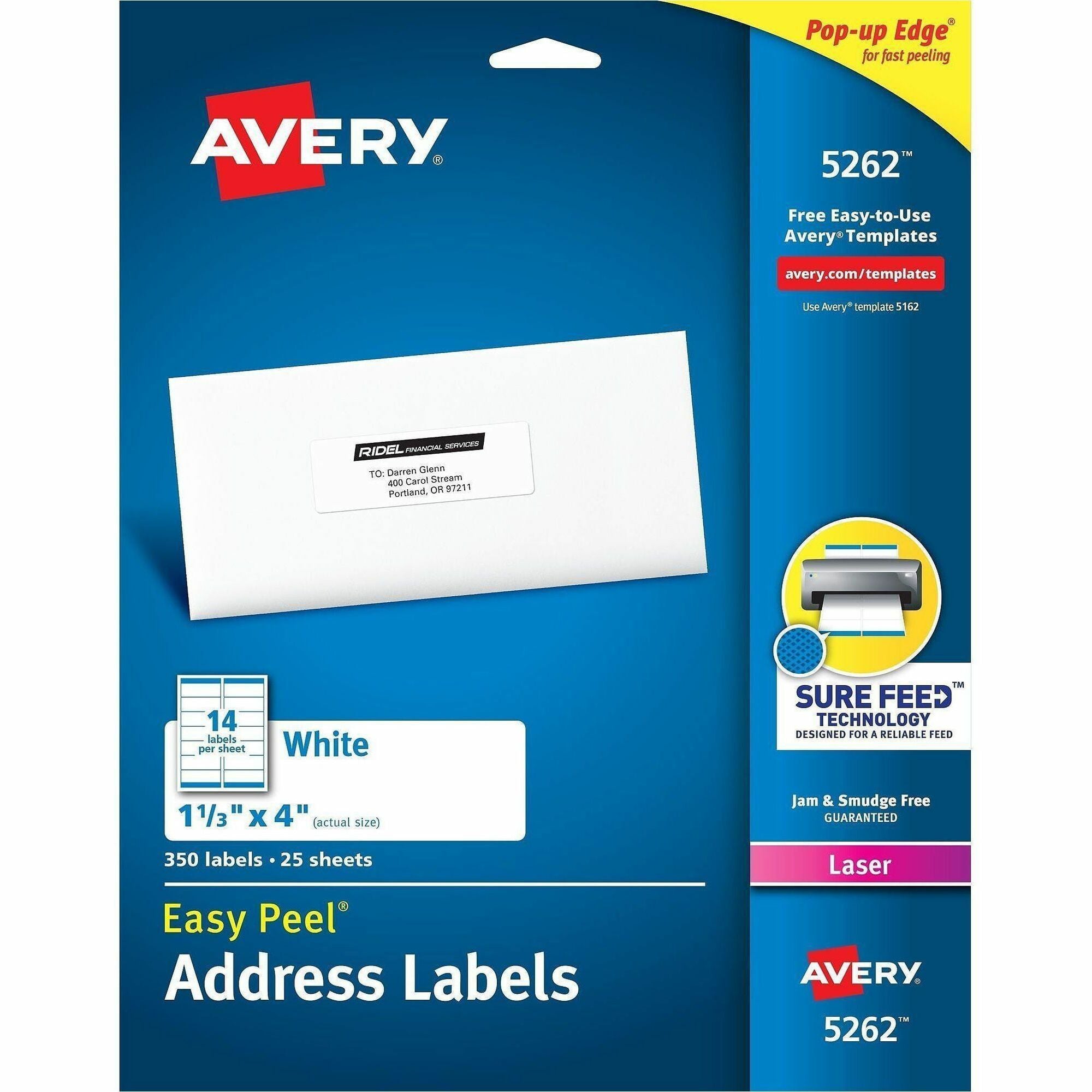 Avery&reg; Easy Peel Address Labels, 1-1/3" x 4" , 350 Labels (5262)