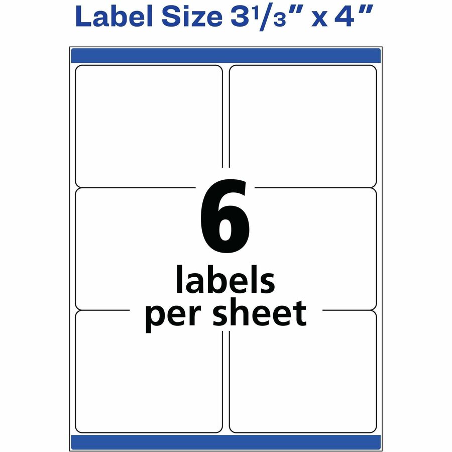 3 21/64" Width x 4" Length - Permanent Adhesive - Rectangle - Laser - White - Paper - Permanent Adhesive, Jam Resistant, Customizable - 6 / Sheet - 25 Total Sheets - 150 Total Label(s) - 150 / Pack