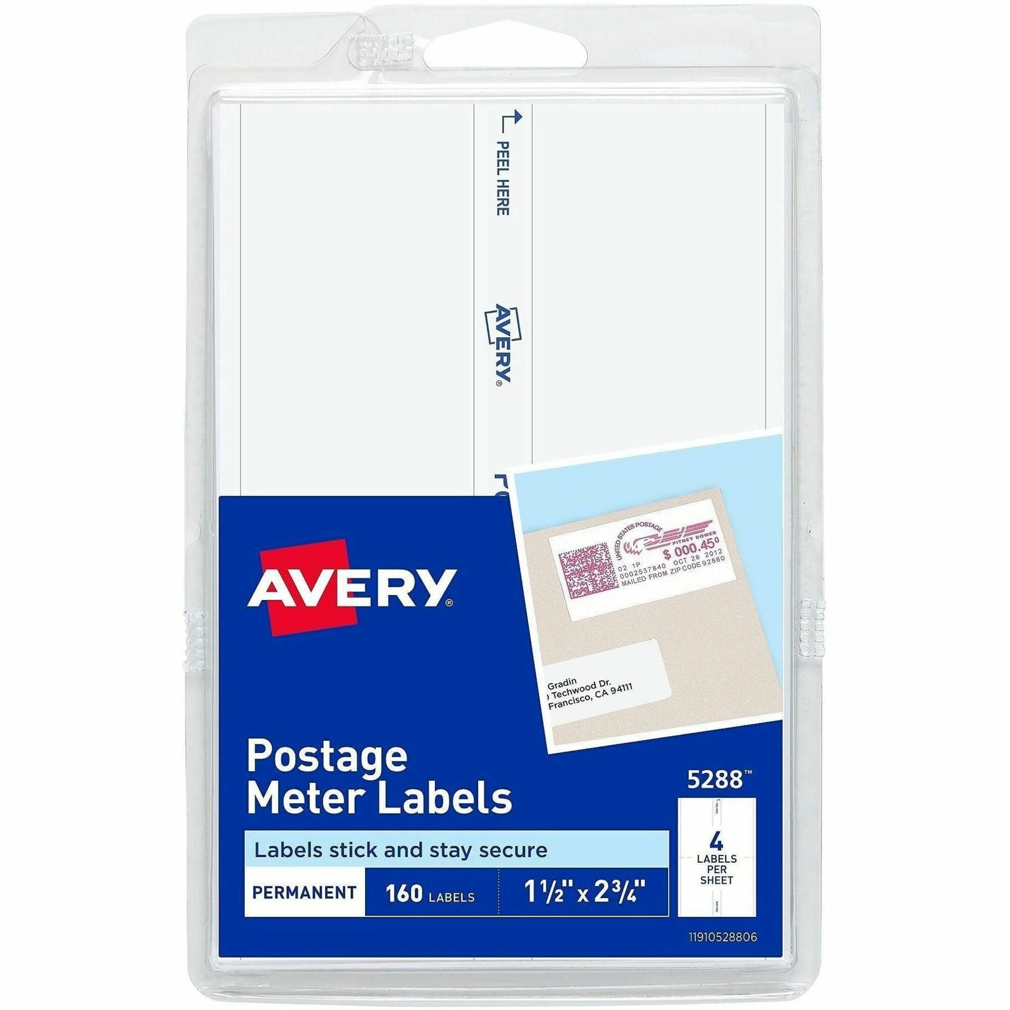 Avery&reg; Address Label - 1 1/2" Width x 2 3/4" Length - Permanent Adhesive - Rectangle - White - Paper - 4 / Sheet - 40 Total Sheets - 160 Total Label(s) - 1 Pack
