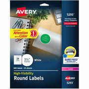 Avery&reg; Round High Visibility Labels - 1 21/32" Diameter - Permanent Adhesive - Round - Inkjet, Laser - White - Paper - 24 / Sheet - 25 Total Sheets - 600 Total Label(s) - 600 / Pack