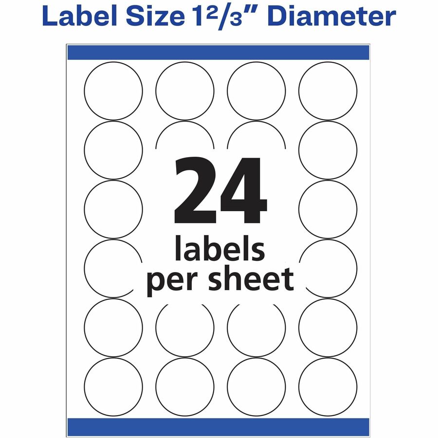 Avery&reg; Round High Visibility Labels - 1 21/32" Diameter - Permanent Adhesive - Round - Inkjet, Laser - White - Paper - 24 / Sheet - 25 Total Sheets - 600 Total Label(s) - 600 / Pack