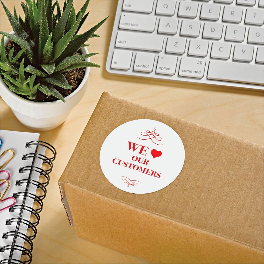 Avery&reg; Round High Visibility Labels - 2 1/2" Diameter - Permanent Adhesive - Round - Inkjet, Laser - Matte - White - Paper - Permanent Adhesive, Stick & Stay - 12 / Sheet - 25 Total Sheets - 300 Total Label(s) - 300 / Pack