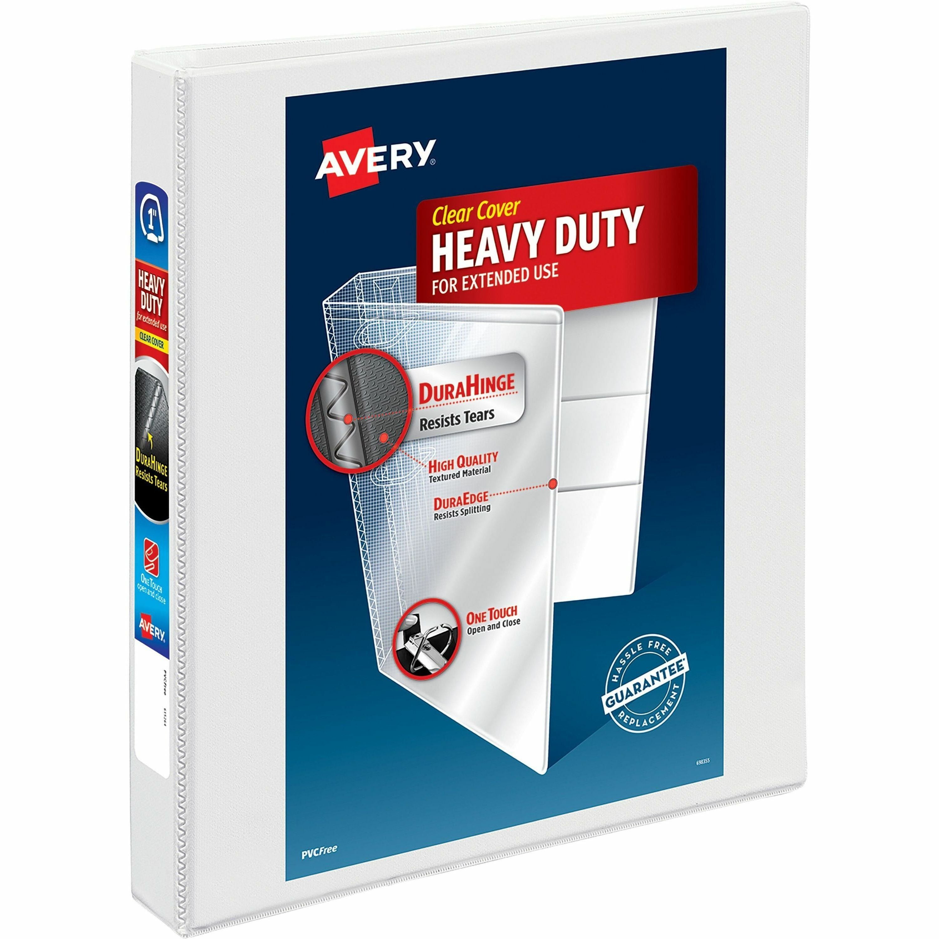 Avery Heavy-duty Nonstick View Binder, 1" Capacity, 3 Slant D-Rings, 220 Sheet, 4 Internal Pockets, Letter Size, White, Poly, Recycled, PVC-free, 1 Each