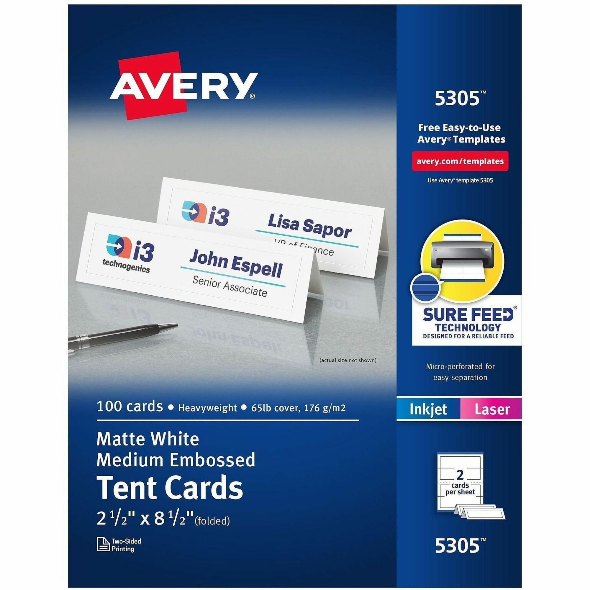 Avery&reg; Tent Cards, 2-1/2" x 8-1/2" , Embossed Border, 100ct (5305)