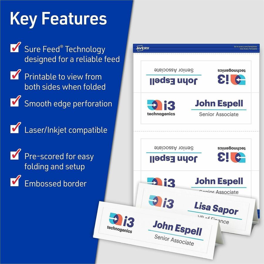 Avery&reg; Tent Cards, 2-1/2" x 8-1/2" , Embossed Border, 100ct (5305)