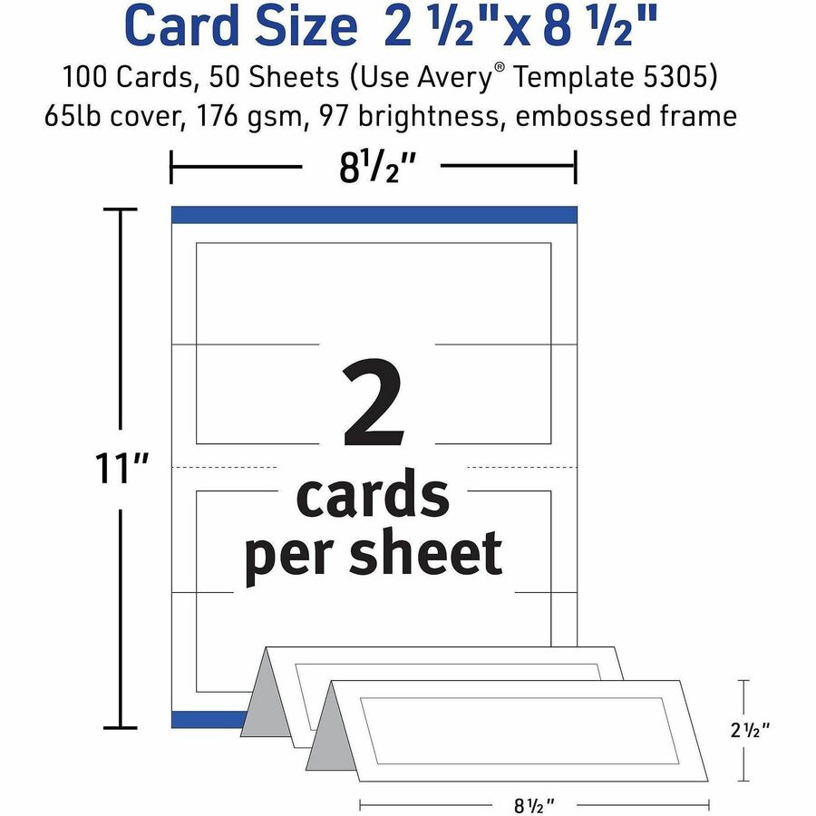 Avery&reg; Tent Cards, 2-1/2" x 8-1/2" , Embossed Border, 100ct (5305)