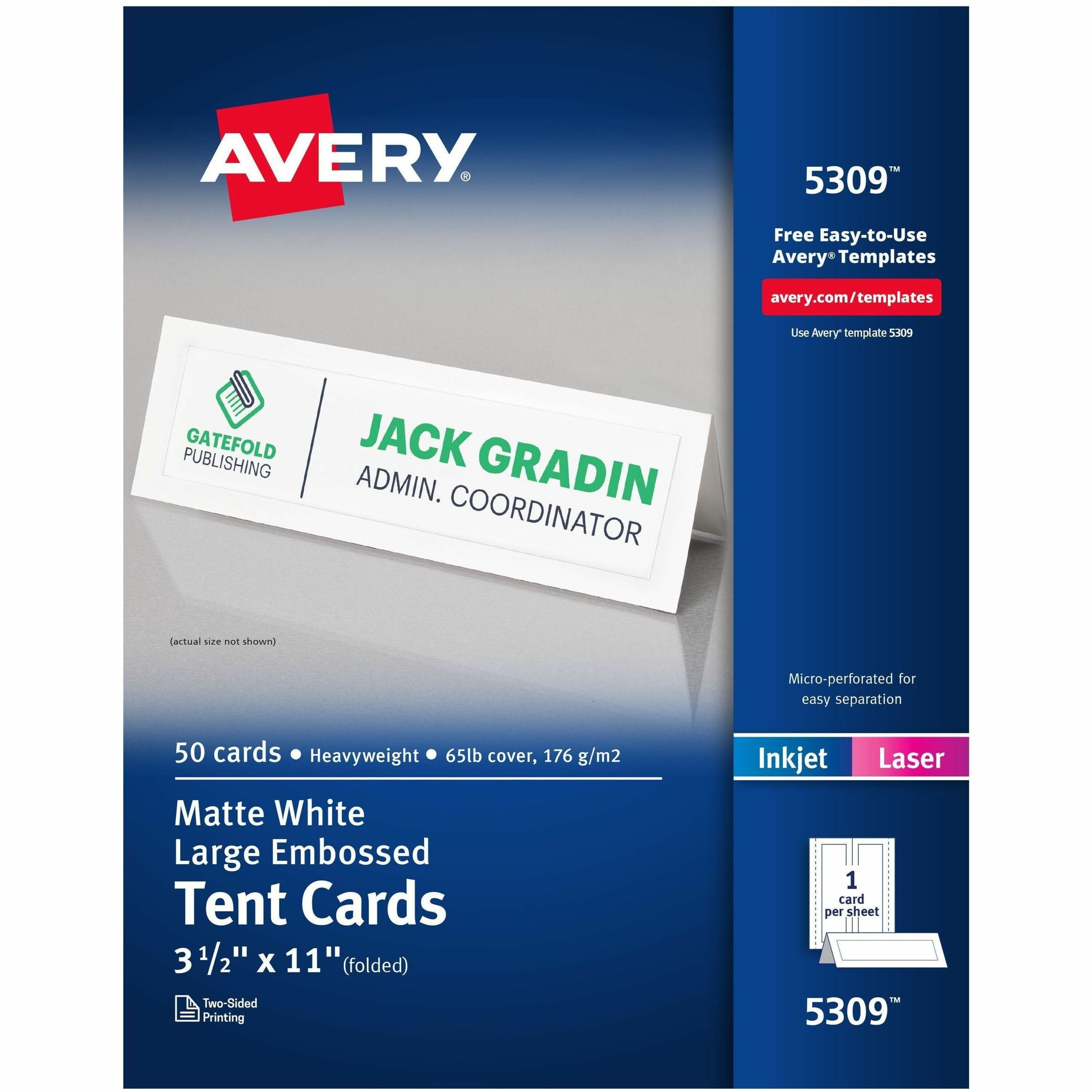 97 Brightness - 3 1/2" x 11" - 65 lb Basis Weight - 176 g/m² Grammage - Matte - Perforated, Heavyweight, Rounded Corner, Smudge-free, Jam-free, Embossed, Printable, Double-sided, Pre-scored, Recyclable, Smooth Edge, ... - White - 50 Sheets - 50 / Box