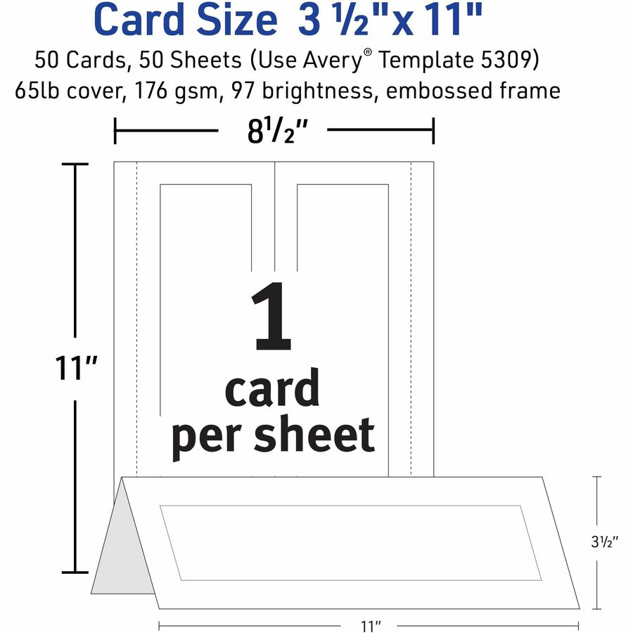 97 Brightness - 3 1/2" x 11" - 65 lb Basis Weight - 176 g/m² Grammage - Matte - Perforated, Heavyweight, Rounded Corner, Smudge-free, Jam-free, Embossed, Printable, Double-sided, Pre-scored, Recyclable, Smooth Edge, ... - White - 50 Sheets - 50 / Box