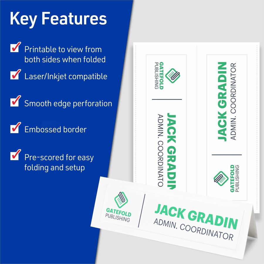 97 Brightness - 3 1/2" x 11" - 65 lb Basis Weight - 176 g/m² Grammage - Matte - Perforated, Heavyweight, Rounded Corner, Smudge-free, Jam-free, Embossed, Printable, Double-sided, Pre-scored, Recyclable, Smooth Edge, ... - White - 50 Sheets - 50 / Box