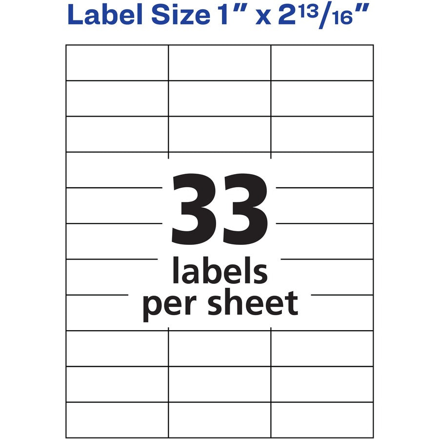 Avery&reg; Copier Address Labels - 1" Width x 2 3/16" Length - Permanent Adhesive - Rectangle - White - Paper - 33 / Sheet - 250 Total Sheets - 8250 Total Label(s) - 8250 / Box