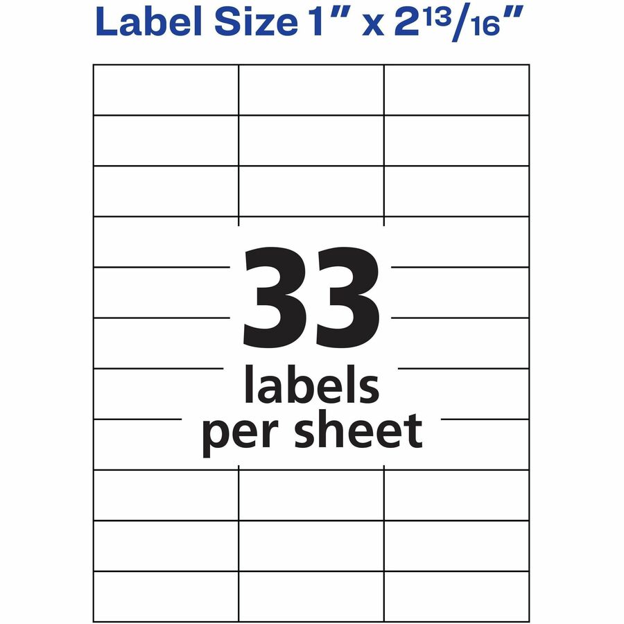 Avery&reg; Copier Address Labels - 1" Width x 2 13/16" Length - Permanent Adhesive - Rectangle - White - Paper - 33 / Sheet - 100 Total Sheets - 3300 Total Label(s) - 3300 / Box