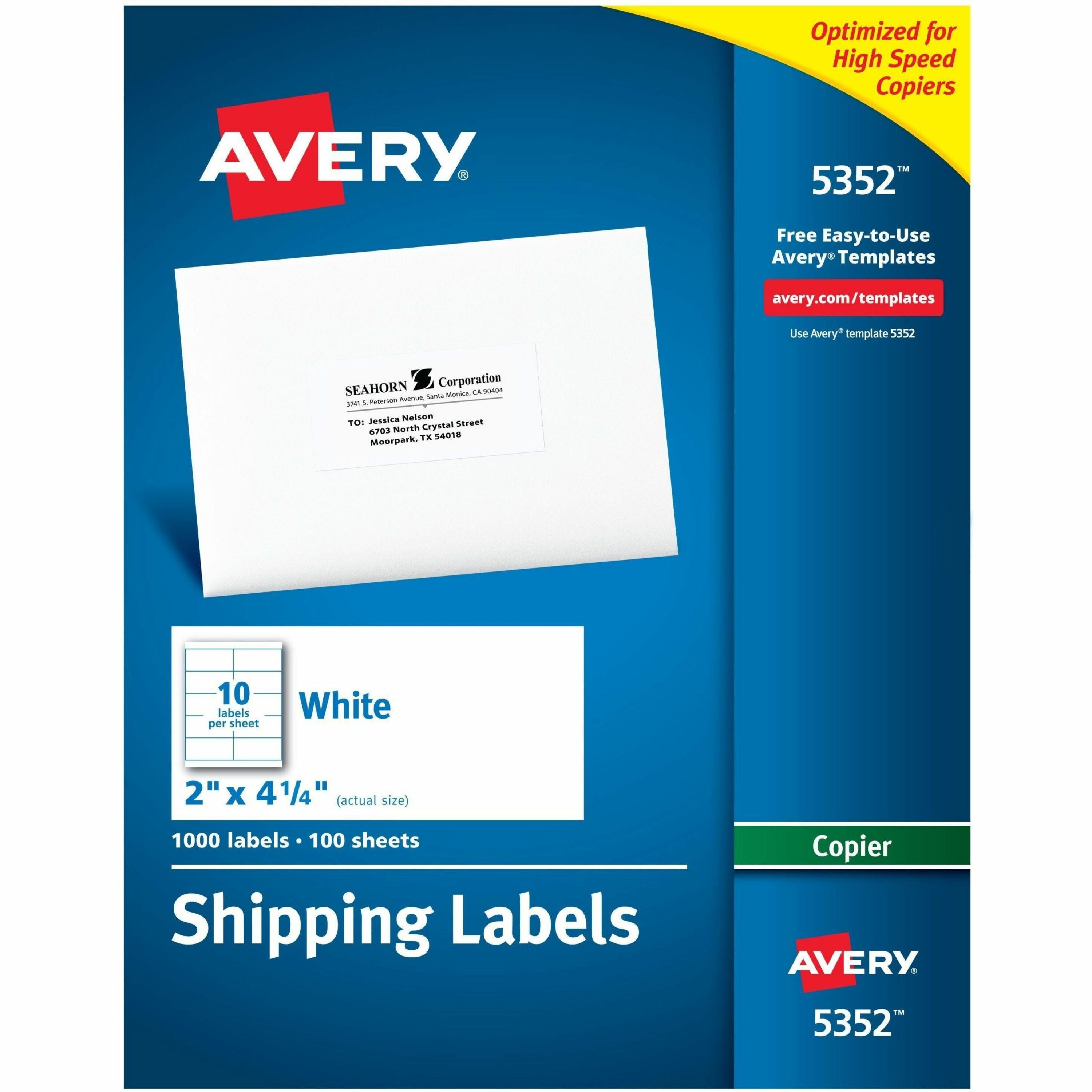 Avery&reg; Shipping Label - 2" Width x 4 1/4" Length - Permanent Adhesive - Rectangle - Matte - White - Paper - Permanent Adhesive, Customizable - 10 / Sheet - 100 Total Sheets - 1000 Total Label(s) - 1000 / Box