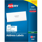 Avery&reg; Copier Address Labels - 1 1/2" Width x 2 13/16" Length - Permanent Adhesive - Rectangle - White - Paper - 21 / Sheet - 100 Total Sheets - 2100 Total Label(s) - 2100 / Box