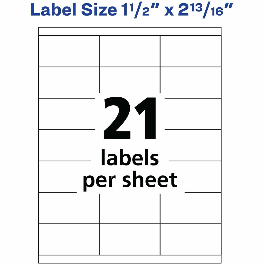 Avery&reg; Copier Address Labels - 1 1/2" Width x 2 13/16" Length - Permanent Adhesive - Rectangle - White - Paper - 21 / Sheet - 100 Total Sheets - 2100 Total Label(s) - 2100 / Box