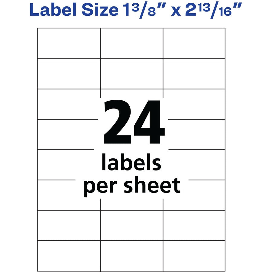 Avery&reg; Copier Address Labels - 1 3/8" Width x 2 13/16" Length - Permanent Adhesive - Rectangle - White - Paper - 24 / Sheet - 100 Total Sheets - 2400 Total Label(s) - 2400 / Box