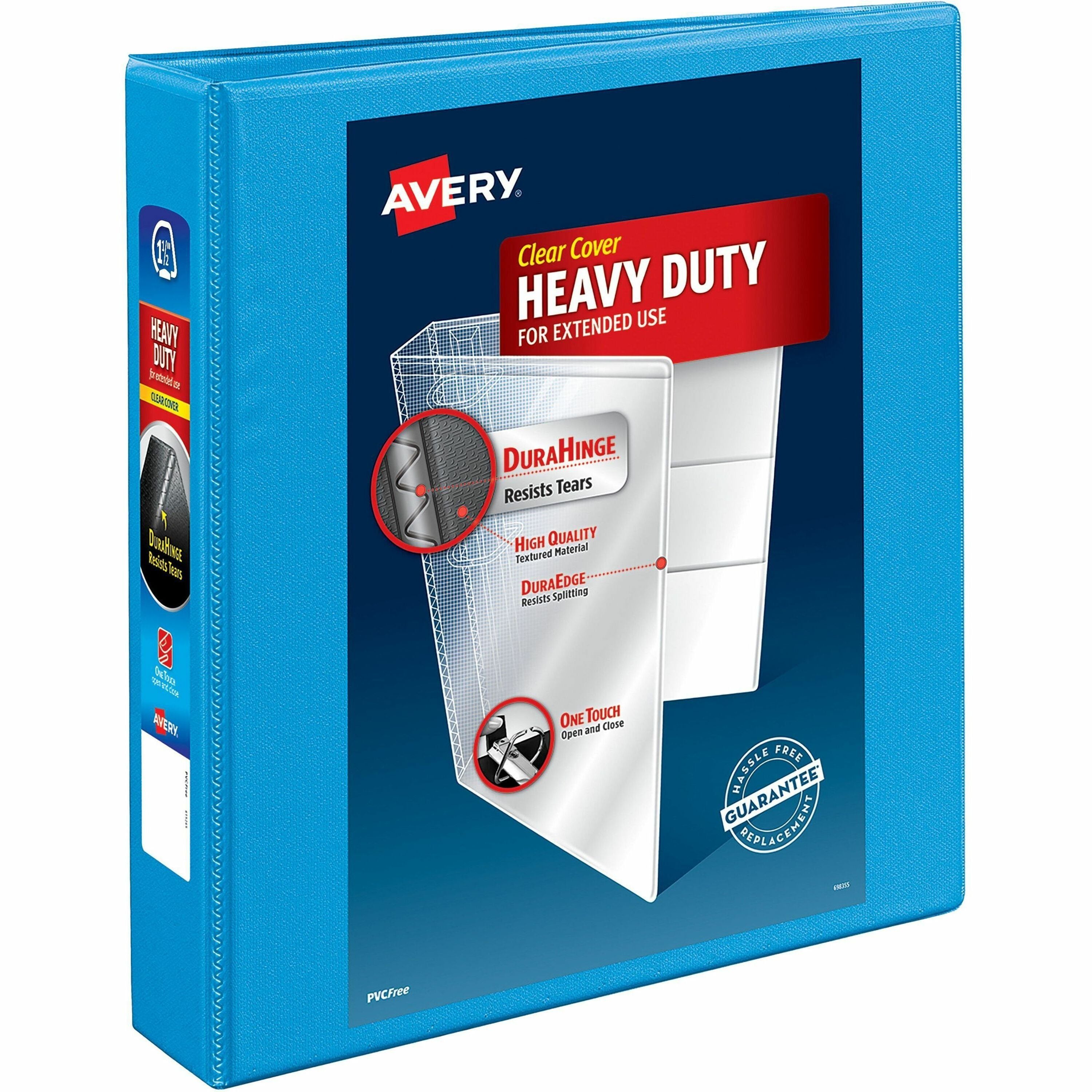 Avery Heavy-duty Nonstick View Binder, 1 1/2" Capacity, 3 Slant D-Rings, 375 Sheet, 4 Internal Pockets, Letter Size, Light Blue, Poly, Recycled, 1 Each
