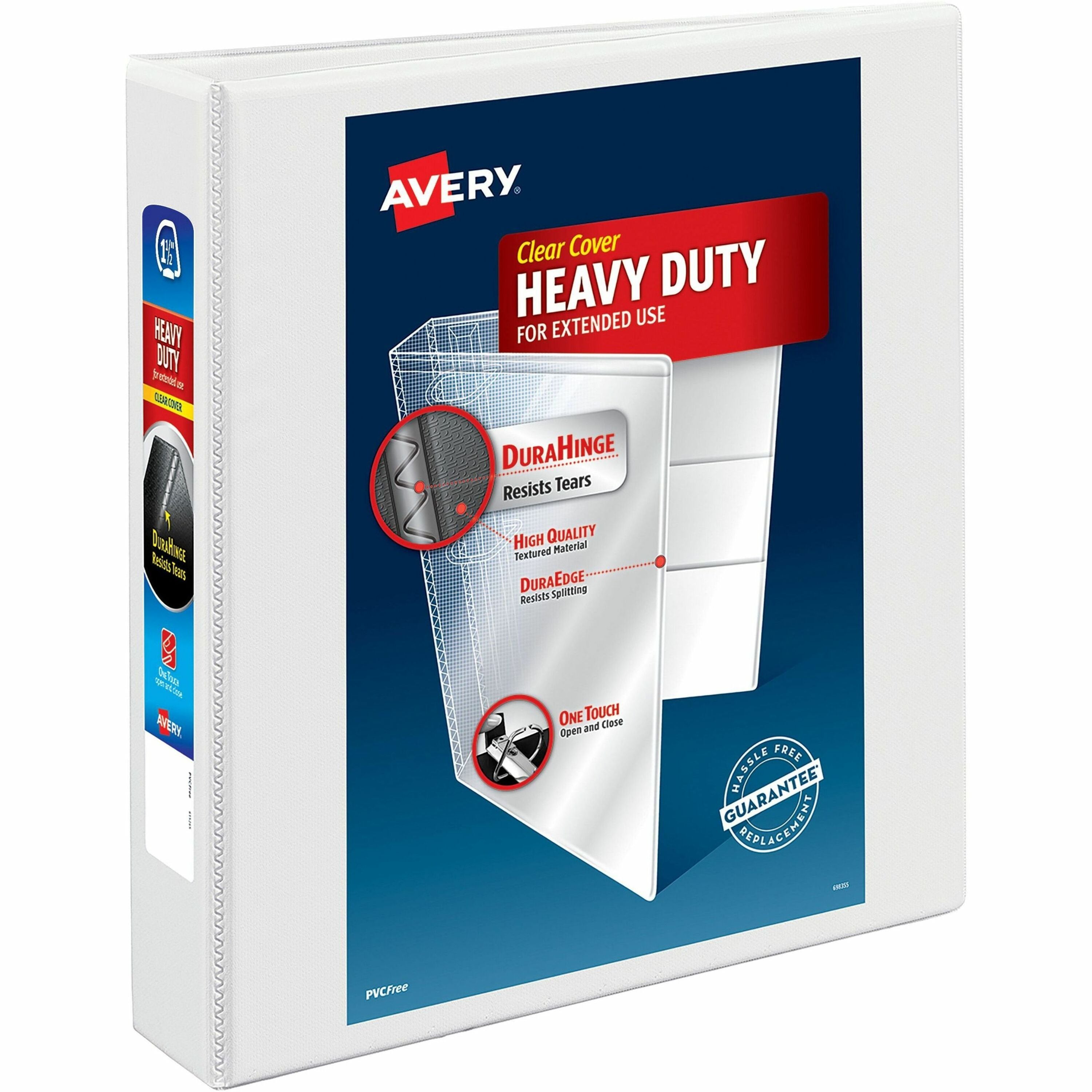 Avery Heavy-duty Nonstick View Binder, 1 1/2" Capacity, 3 Slant D-Rings, 375 Sheet, 4 Internal Pockets, Letter Size, White, Poly, Recycled, PVC-free, Clear Overlay, 1 Each