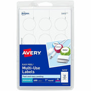 Avery&reg; Removable ID Labels - 1" Diameter - Removable Adhesive - Circle - Inkjet, Laser - White - Self-adhesive - 600 / Pack