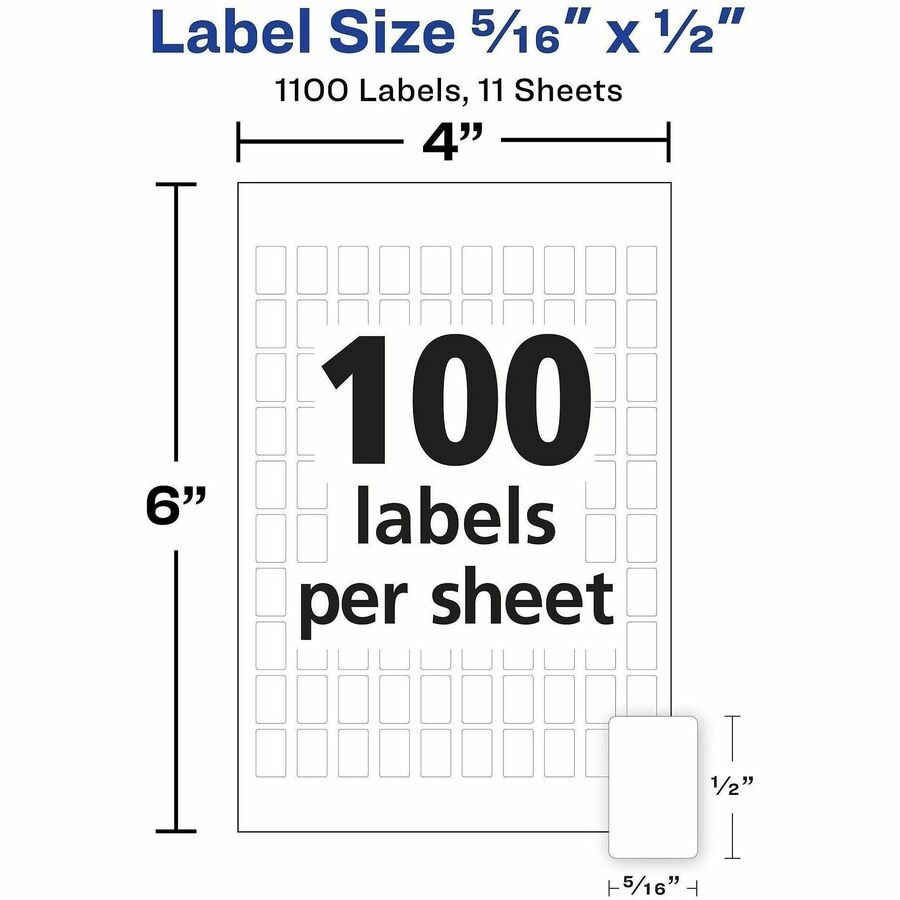 Avery&reg; Removable ID Labels - 5/16" Width x 1/2" Length - Removable Adhesive - Rectangle - White - Paper - Self-adhesive - 1000 / Pack