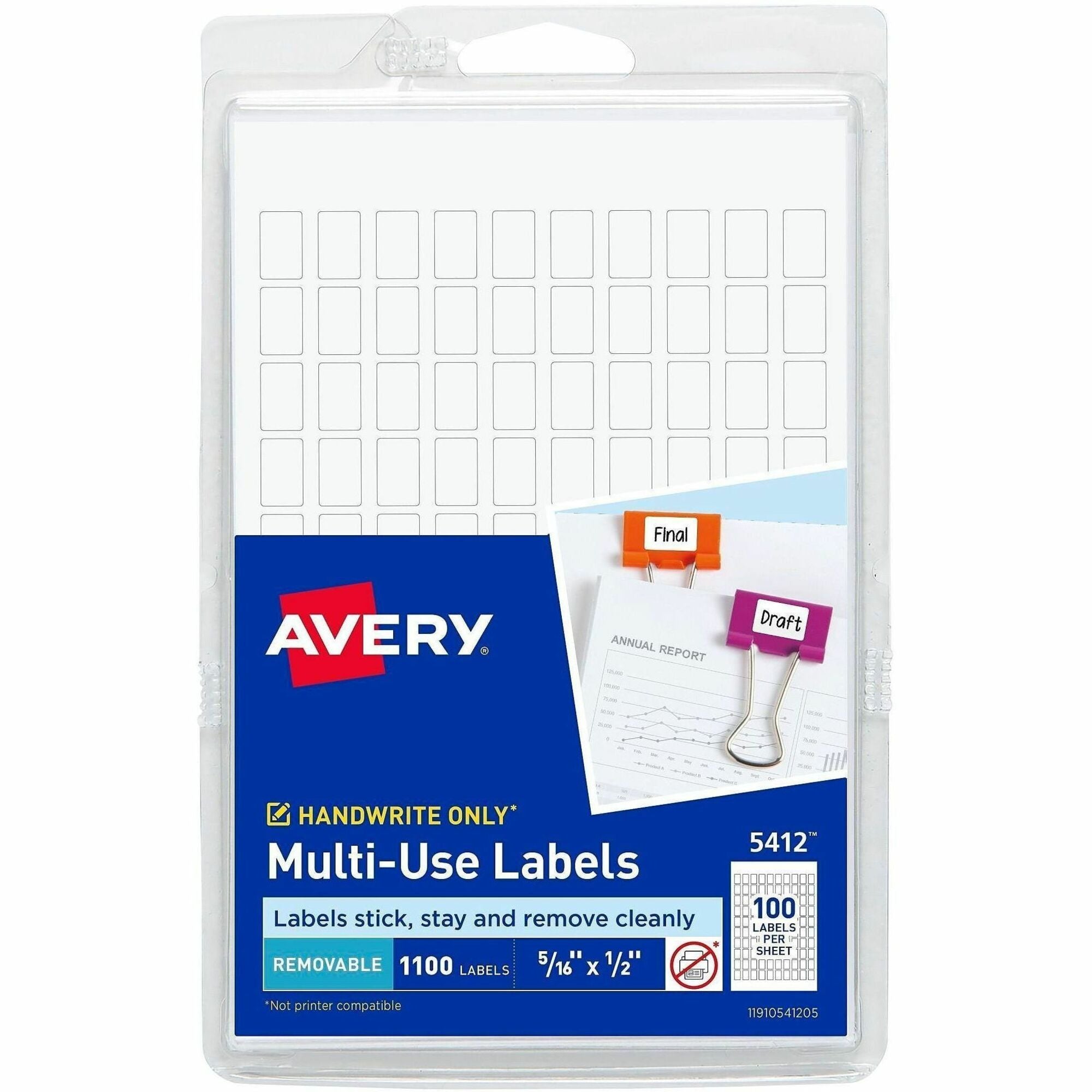 Avery&reg; Removable ID Labels - 5/16" Width x 1/2" Length - Removable Adhesive - Rectangle - White - Paper - Self-adhesive - 1000 / Pack
