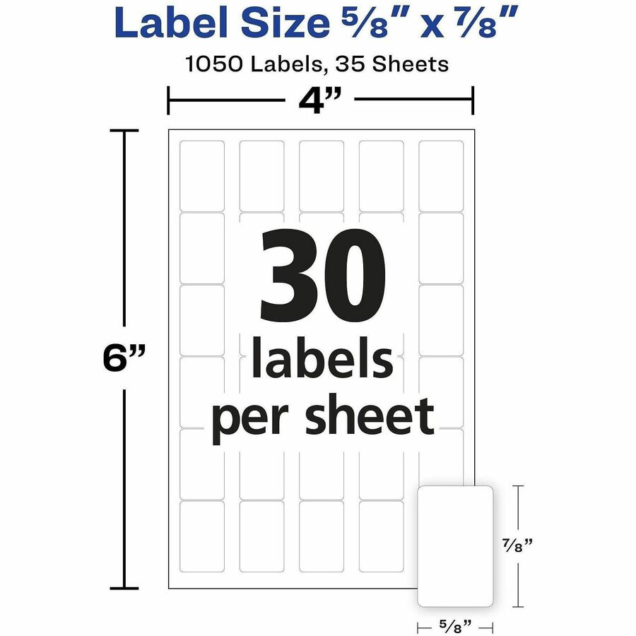 Avery&reg; Removable ID Labels - 5/8" Width x 7/8" Length - Removable Adhesive - Rectangle - White - Paper - Self-adhesive - 40 / Sheet - 1050 / Pack