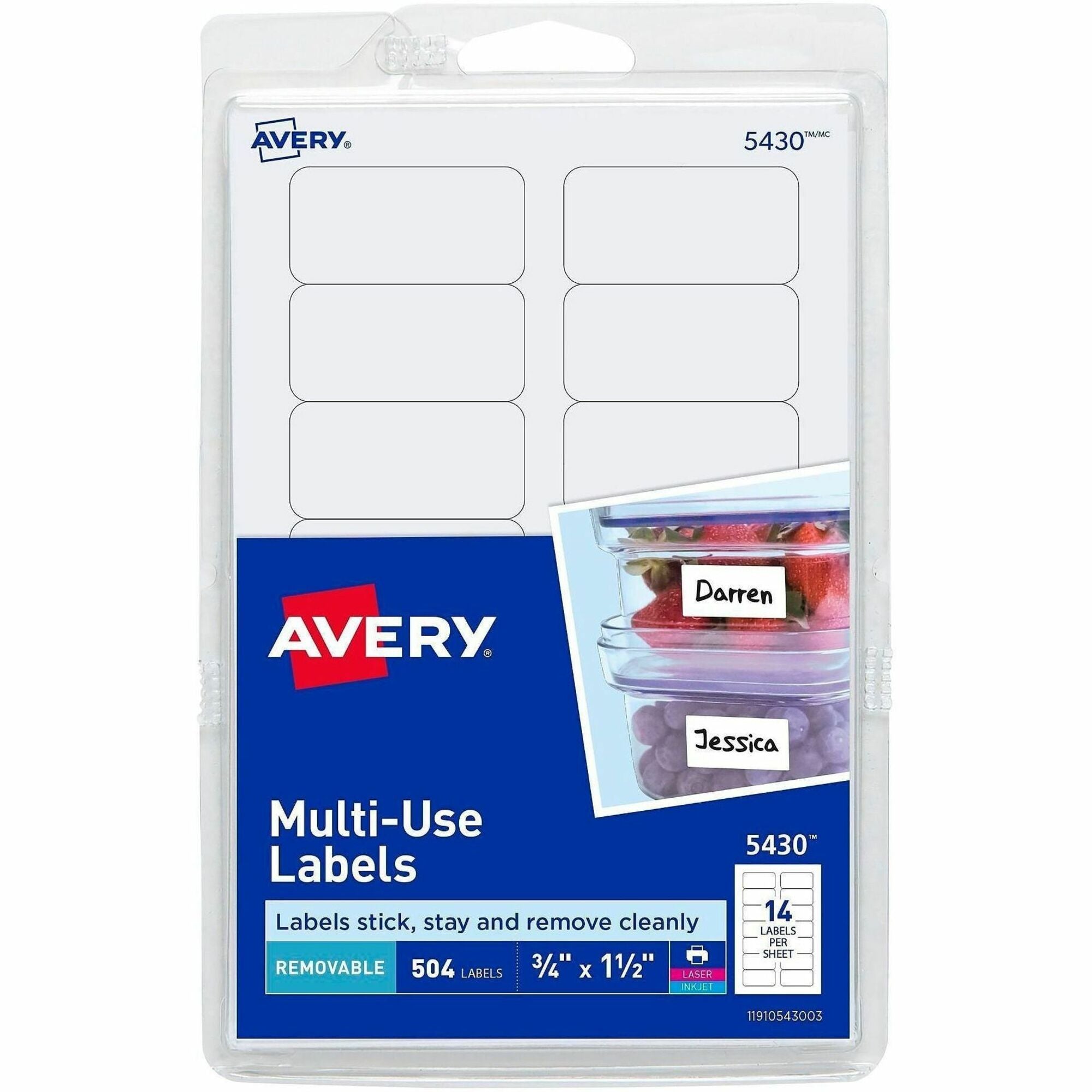Avery&reg; Removable ID Labels - 1 1/2" Width x 3/4" Length - Removable Adhesive - Rectangle - Laser, Inkjet - White - Self-adhesive - 504 / Pack