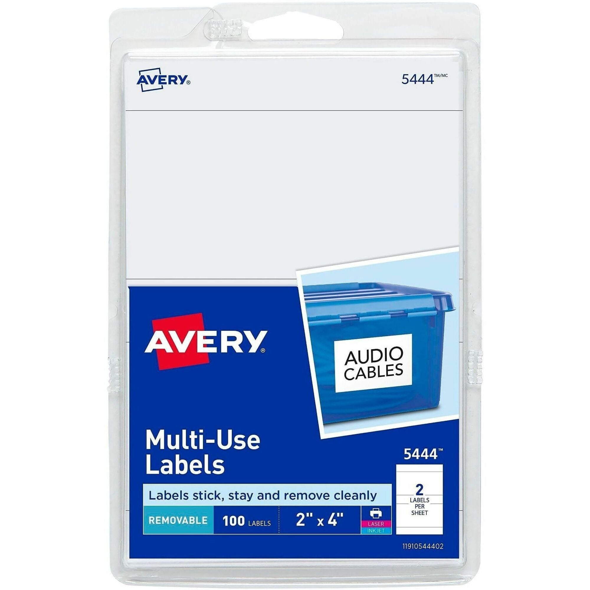 Avery&reg; Removable ID Labels - 4" Width x 2" Length - Removable Adhesive - Rectangle - Laser, Inkjet - White - Self-adhesive - 100 / Pack